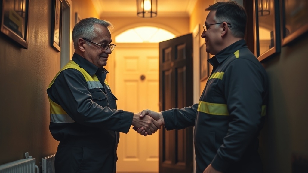 Engineer shaking hands with a Upper Holloway homeowner after locating their leak